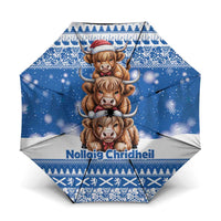 Scotland Highland Cow Christmas Umbrella Nollaig Chridheil Blue Winter - Wonder Print Shop