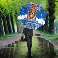 Scotland Highland Cow Christmas Umbrella Nollaig Chridheil Blue Winter - Wonder Print Shop