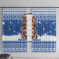 Scotland Highland Cow Christmas Window Curtain Nollaig Chridheil Blue Winter - Wonder Print Shop