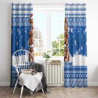 Scotland Highland Cow Christmas Window Curtain Nollaig Chridheil Blue Winter - Wonder Print Shop