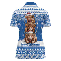 Scotland Highland Cow Christmas Women Polo Shirt Nollaig Chridheil Blue Winter - Wonder Print Shop