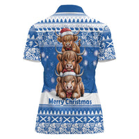 Scotland Highland Cow Christmas Women Polo Shirt Nollaig Chridheil Blue Winter - Wonder Print Shop