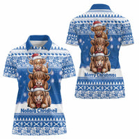 Scotland Highland Cow Christmas Women Polo Shirt Nollaig Chridheil Blue Winter - Wonder Print Shop
