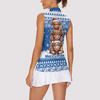 Scotland Highland Cow Christmas Women Sleeveless Polo Shirt Nollaig Chridheil Blue Winter - Wonder Print Shop