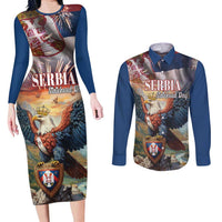 Serbia Eagle Statehood Day Couples Matching Long Sleeve Bodycon Dress and Long Sleeve Button Shirt Only Unity Saves The Serbs - Wonder Print Shop