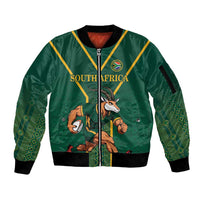 Custom South Africa Rugby Sleeve Zip Bomber Jacket Go Springboks - Wonder Print Shop
