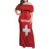 Custom Switzerland Football Family Matching Off Shoulder Maxi Dress and Hawaiian Shirt Red Crosses Go Champions