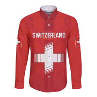 Custom Switzerland Football Long Sleeve Button Shirt Red Crosses Go Champions