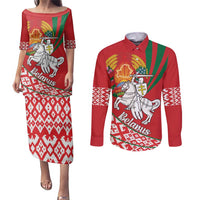 Belarus Pahonia Couples Matching Puletasi and Long Sleeve Button Shirt Belarusian Patterns