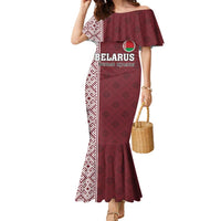 Custom Belarus Football Family Matching Mermaid Dress and Hawaiian Shirt The White Wings Red Version
