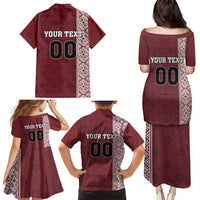 Custom Belarus Football Family Matching Puletasi and Hawaiian Shirt The White Wings Red Version
