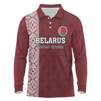 Custom Belarus Football Long Sleeve Polo Shirt The White Wings Red Version