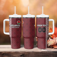 Custom Belarus Football Tumbler With Handle The White Wings Red Version