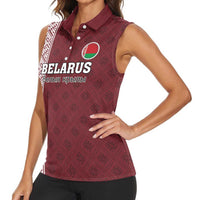 Custom Belarus Football Women Sleeveless Polo Shirt The White Wings Red Version