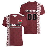 Custom Belarus Football Women V-Neck T-Shirt The White Wings Red Version