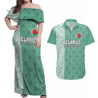 Custom Belarus Football Couples Matching Off Shoulder Maxi Dress and Hawaiian Shirt The White Wings Green Version