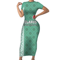 Custom Belarus Football Family Matching Short Sleeve Bodycon Dress and Hawaiian Shirt The White Wings Green Version