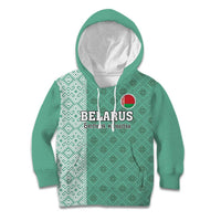 Custom Belarus Football Kid Hoodie The White Wings Green Version