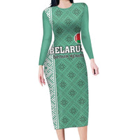 Custom Belarus Football Long Sleeve Bodycon Dress The White Wings Green Version