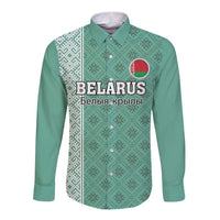 Custom Belarus Football Long Sleeve Button Shirt The White Wings Green Version