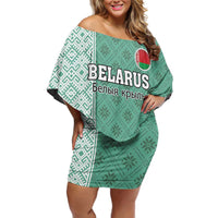 Custom Belarus Football Off Shoulder Short Dress The White Wings Green Version