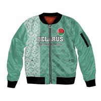 Custom Belarus Football Sleeve Zip Bomber Jacket The White Wings Green Version