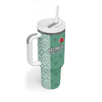 Custom Belarus Football Tumbler With Handle The White Wings Green Version