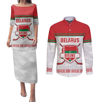 Custom Belarus Ice Hockey Couples Matching Puletasi and Long Sleeve Button Shirt 2025 Go Bisons White Version