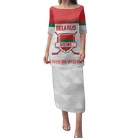 Custom Belarus Ice Hockey Family Matching Puletasi and Hawaiian Shirt 2025 Go Bisons White Version