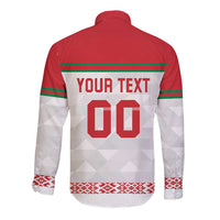 Custom Belarus Ice Hockey Long Sleeve Button Shirt 2025 Go Bisons White Version