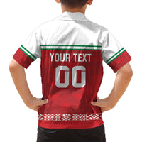 Custom Belarus Ice Hockey Family Matching Off The Shoulder Long Sleeve Dress and Hawaiian Shirt 2025 Go Bisons Red Version