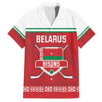 Custom Belarus Ice Hockey Family Matching Off Shoulder Short Dress and Hawaiian Shirt 2025 Go Bisons Red Version
