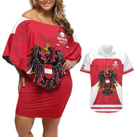 Custom Austria Hockey Couples Matching Off Shoulder Short Dress and Hawaiian Shirt Die Adler Go Champions