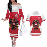 Custom Austria Hockey Couples Matching Off The Shoulder Long Sleeve Dress and Hawaiian Shirt Die Adler Go Champions