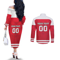 Custom Austria Hockey Couples Matching Off The Shoulder Long Sleeve Dress and Long Sleeve Button Shirt Die Adler Go Champions