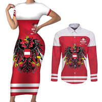 Custom Austria Hockey Couples Matching Short Sleeve Bodycon Dress and Long Sleeve Button Shirt Die Adler Go Champions