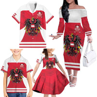 Custom Austria Hockey Family Matching Off The Shoulder Long Sleeve Dress and Hawaiian Shirt Die Adler Go Champions