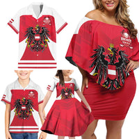 Custom Austria Hockey Family Matching Off Shoulder Short Dress and Hawaiian Shirt Die Adler Go Champions