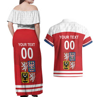 Custom Czech Republic Hockey Couples Matching Off Shoulder Maxi Dress and Hawaiian Shirt Czech Lion