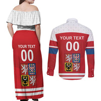 Custom Czech Republic Hockey Couples Matching Off Shoulder Maxi Dress and Long Sleeve Button Shirt Czech Lion