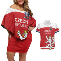 Custom Czech Republic Hockey Couples Matching Off Shoulder Short Dress and Hawaiian Shirt Czech Lion