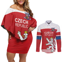 Custom Czech Republic Hockey Couples Matching Off Shoulder Short Dress and Long Sleeve Button Shirt Czech Lion
