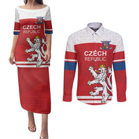 Custom Czech Republic Hockey Couples Matching Puletasi and Long Sleeve Button Shirt Czech Lion