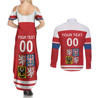 Custom Czech Republic Hockey Couples Matching Summer Maxi Dress and Long Sleeve Button Shirt Czech Lion