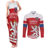 Custom Czech Republic Hockey Couples Matching Tank Maxi Dress and Long Sleeve Button Shirt Czech Lion
