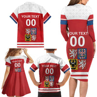 Custom Czech Republic Hockey Family Matching Long Sleeve Bodycon Dress and Hawaiian Shirt Czech Lion