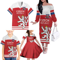 Custom Czech Republic Hockey Family Matching Off The Shoulder Long Sleeve Dress and Hawaiian Shirt Czech Lion