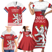 Custom Czech Republic Hockey Family Matching Short Sleeve Bodycon Dress and Hawaiian Shirt Czech Lion