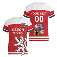 Custom Czech Republic Hockey Women V-Neck T-Shirt Czech Lion
