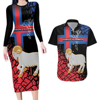 Personalized Faroe Islands Couples Matching Long Sleeve Bodycon Dress and Hawaiian Shirt Coat Of Arms Flag Style